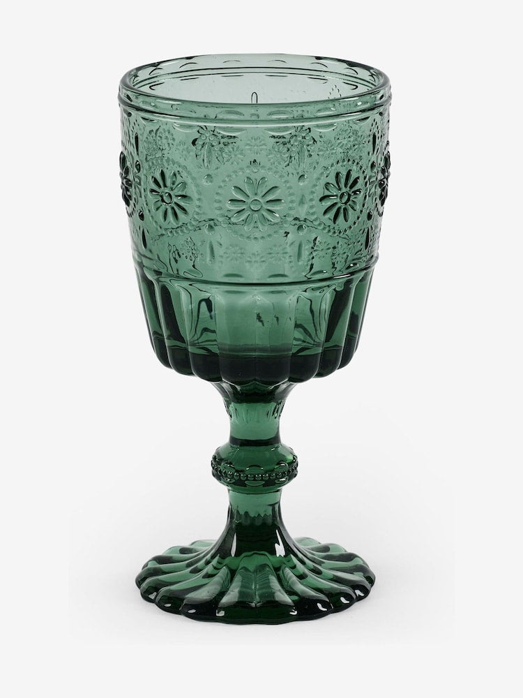 Copa Vintage de Vidrio Tallado – Verde Esmeralda